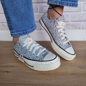 ⭐Converse Chuck 70 Metallic Tweed Low Sz 9.5 Womens Shoes Sneaker Silver A14443C